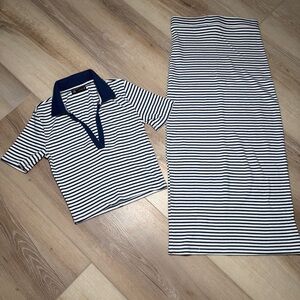 Zara Navy and White Striped Top And Skirt Set